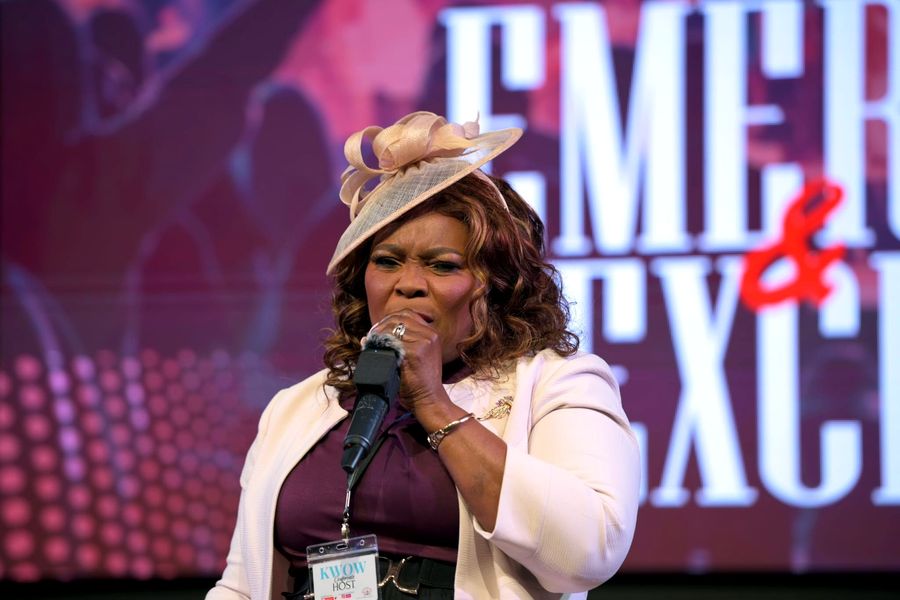 A woman caught up in heartfelt worship